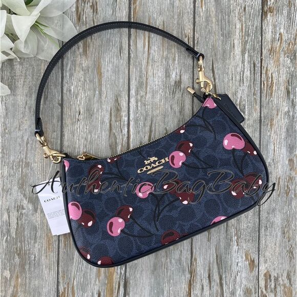 Authentic Coach Teri Shoulder Bag In Blue Signature Canvas With Cherry Print - Picture 1 of 6